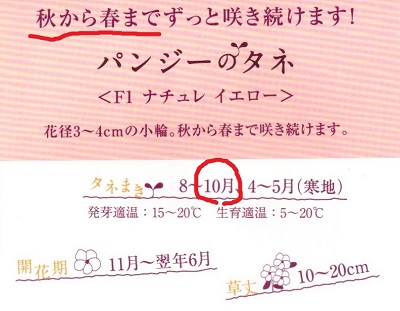 すみれ募金_宝塚音楽学校_パンジーのタネ_説明がき